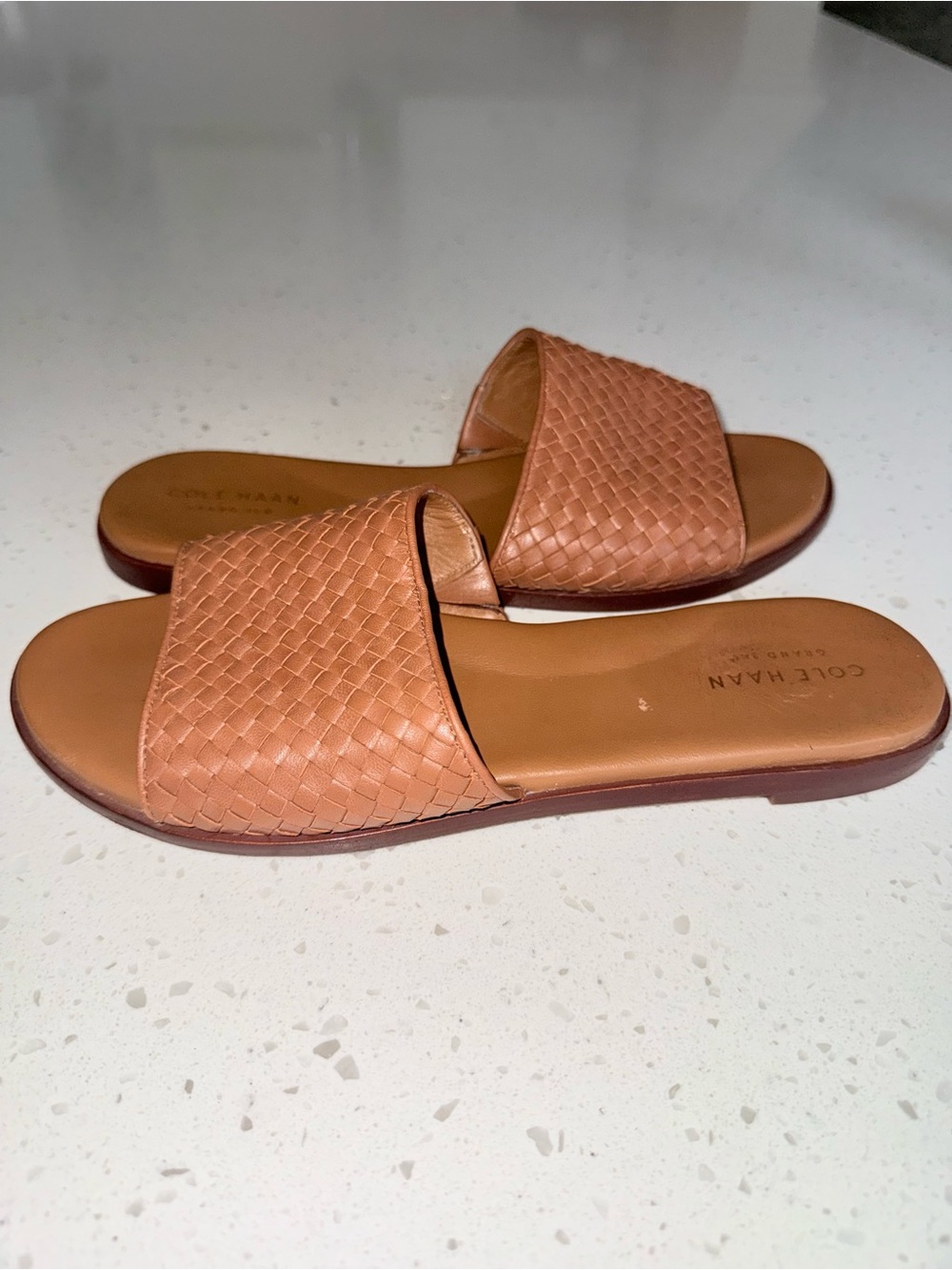 Cole Haan Woven Leather Slide Sandals in Cognac - Picture 6 of 9